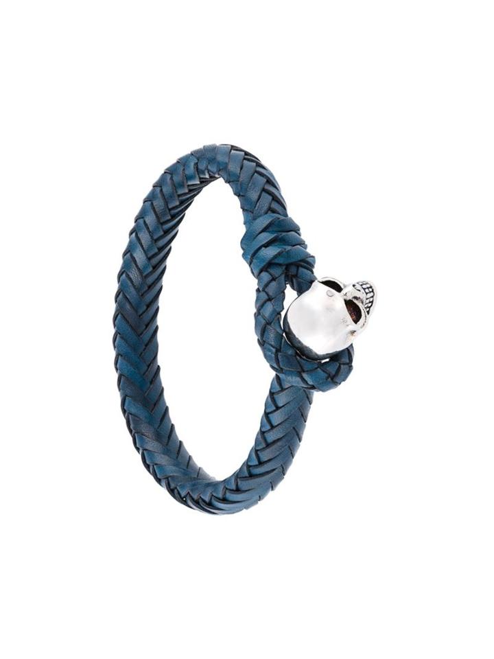 Alexander Mcqueen Woven Skull Bracelet, Men's, Blue, Brass/leather