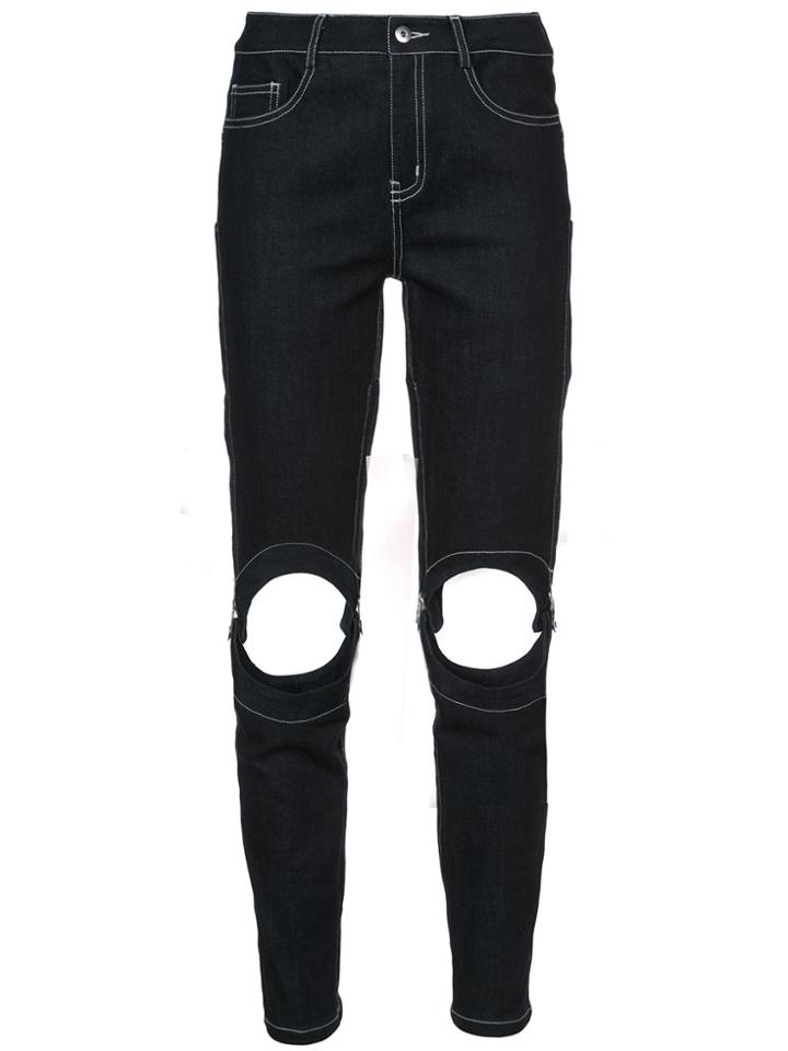 Yajun Cut-out Straight Leg Jeans - Black