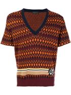 Prada V-neck Intarsia Logo Sweater - Yellow