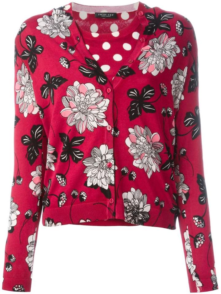 Twin-set Floral And Polka Dot Cardigan