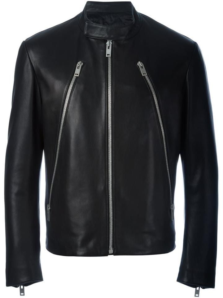 Maison Margiela Zip Detail Biker Jacket, Men's, Size: 54, Black, Cotton/leather/viscose
