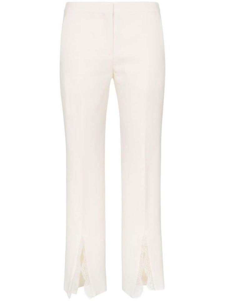 Alexander Mcqueen Lace Trim Wool Blend Slim Leg Trousers - White