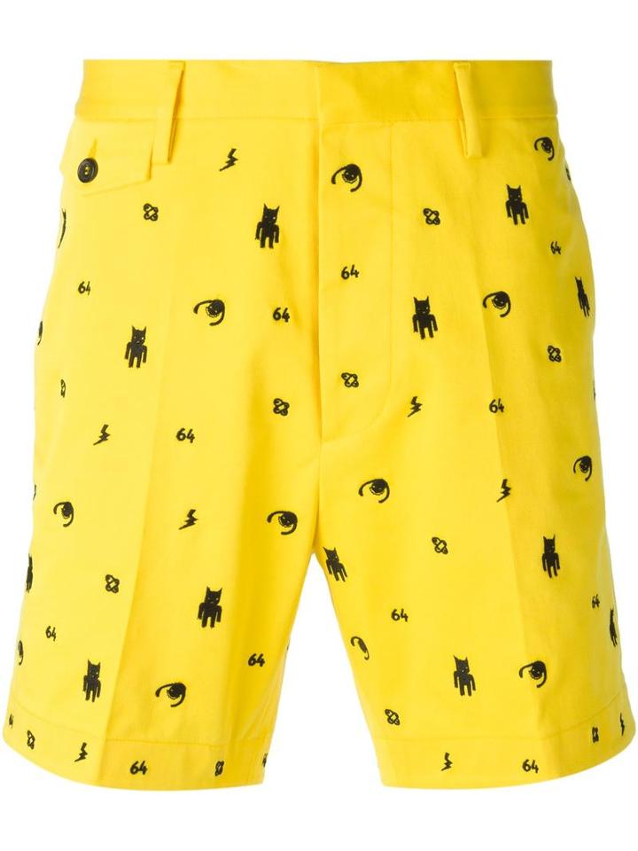 Dsquared2 All-over Embroidered Shorts, Men's, Size: 50, Yellow/orange, Cotton/spandex/elastane
