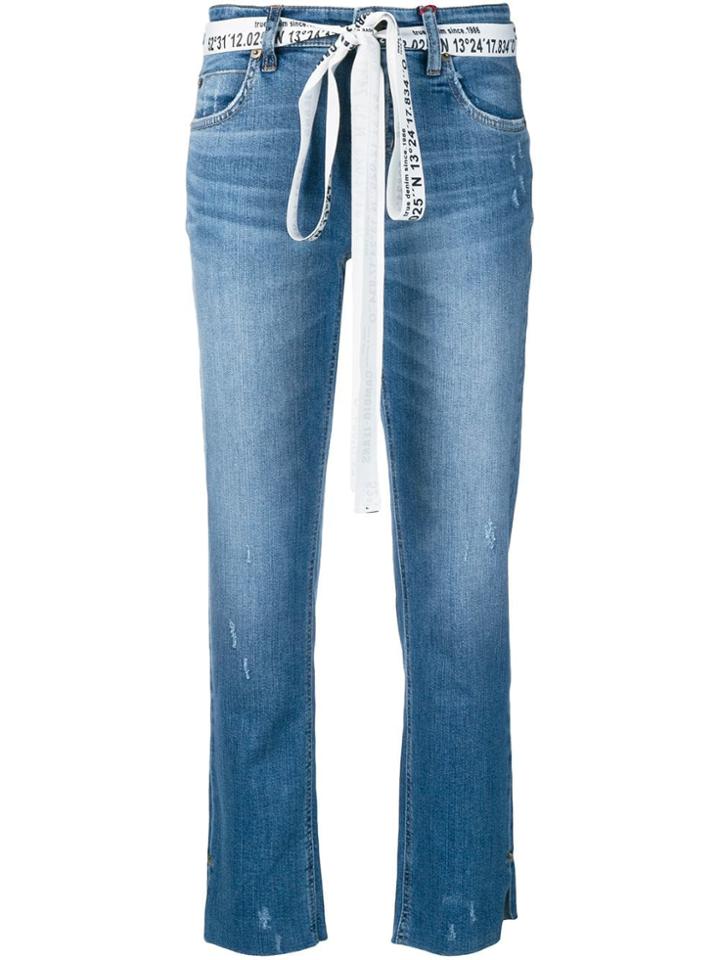 Cambio Branded Belt Cropped Jeans - Blue