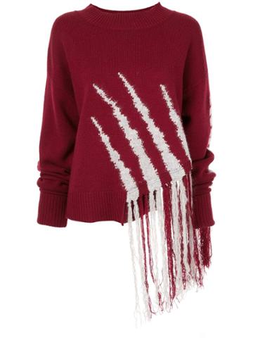 Dawei Fringe Knit Jumper - Red