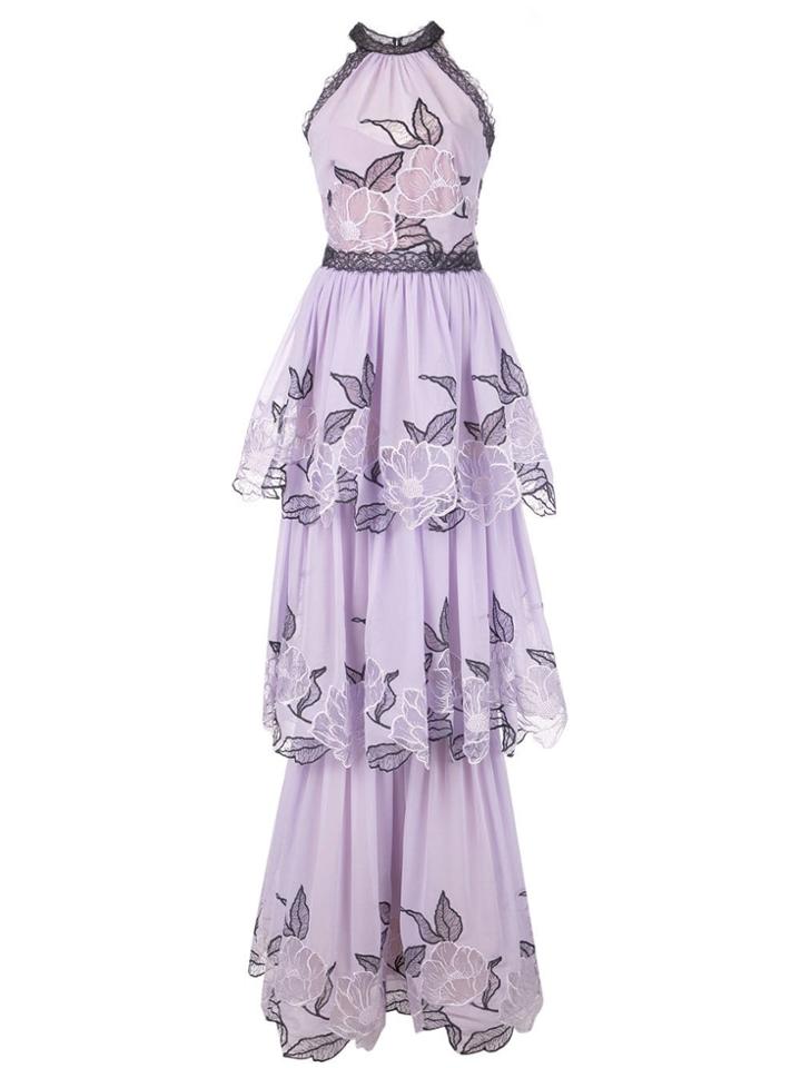 Marchesa Notte Embroidered Sleeveless Dress - Purple