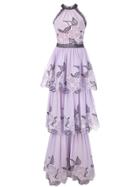 Marchesa Notte Embroidered Sleeveless Dress - Purple