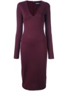 Dsquared2 Fitted Long Sleeved Dress, Women's, Size: Large, Red, Polyamide/polyester/spandex/elastane/virgin Wool
