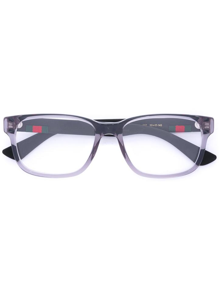 Gucci Eyewear Web Trim Rectangle Glasses, Black, Acetate/rubber