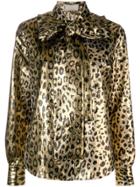 Sara Battaglia Leopard Bow Blouse - Gold