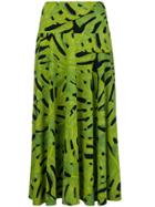 Norma Kamali Leaf Print Flared Midi Skirt - Green