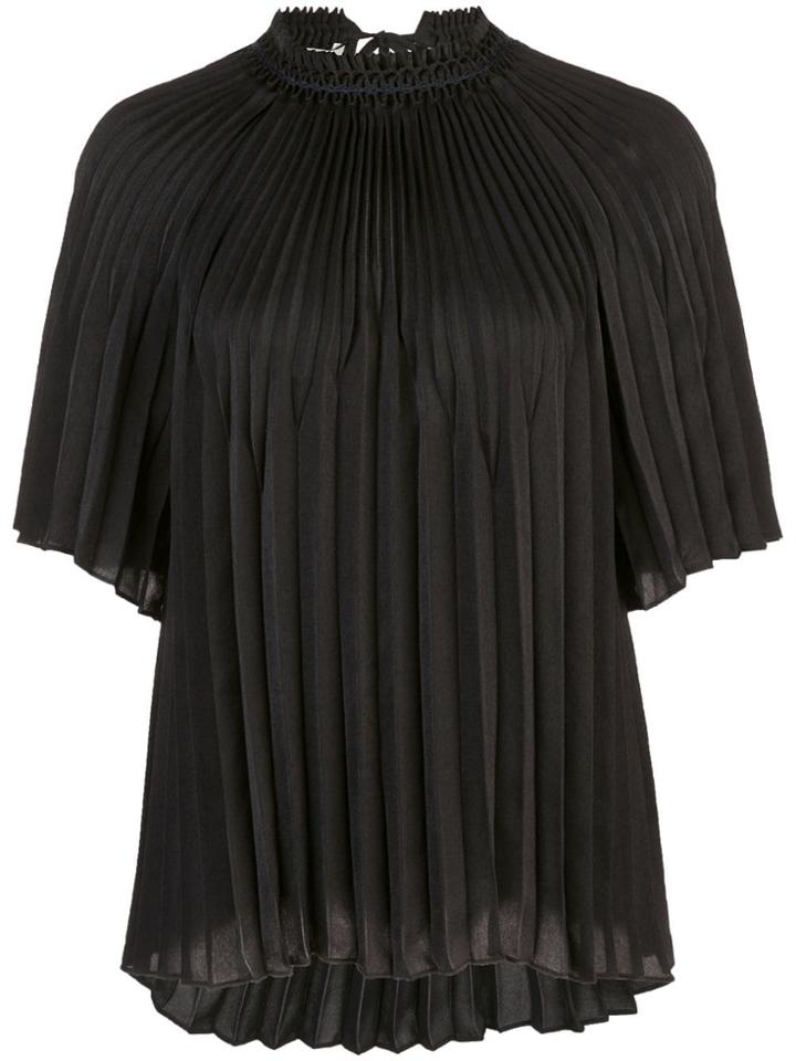 Vince Short Sleeve Plisse Blouse - Black