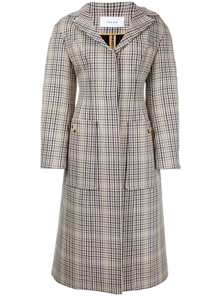 Irene Long Checked Coat - Nude & Neutrals
