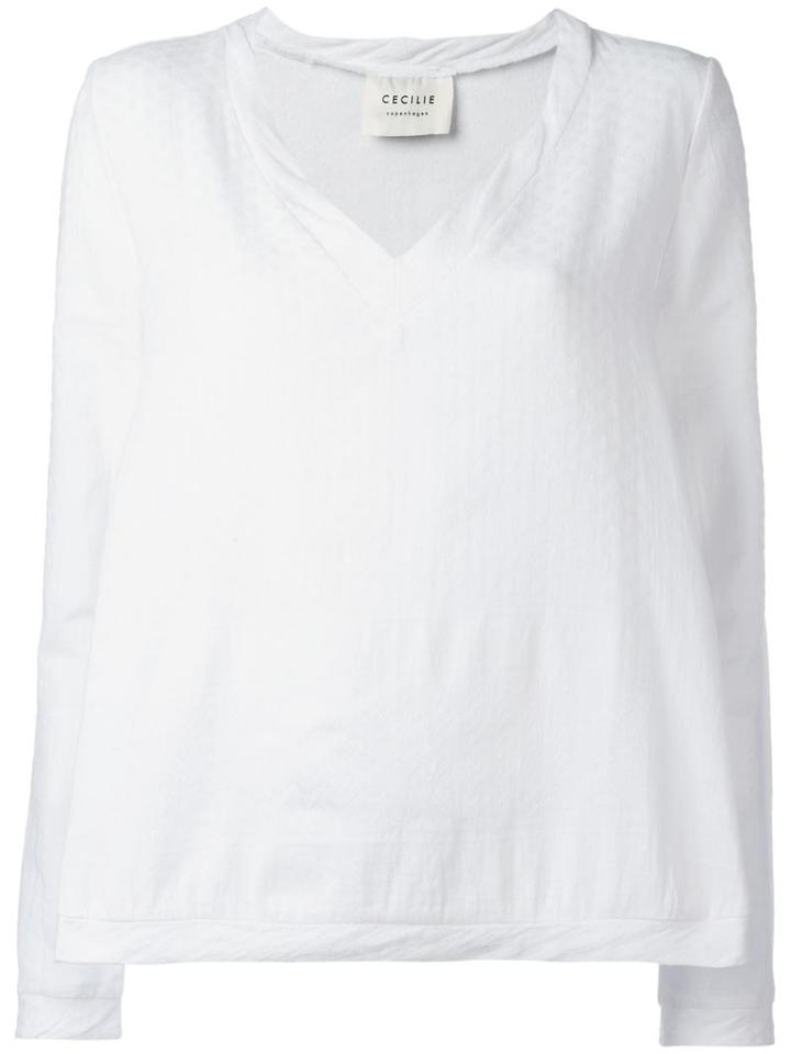 Cecilie Copenhagen V-neck Blouse, Women's, White, Cotton
