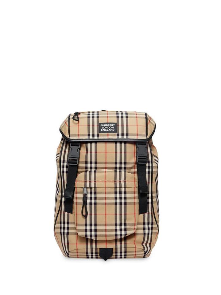 Burberry Logo Detail Vintage Check Backpack - Neutrals
