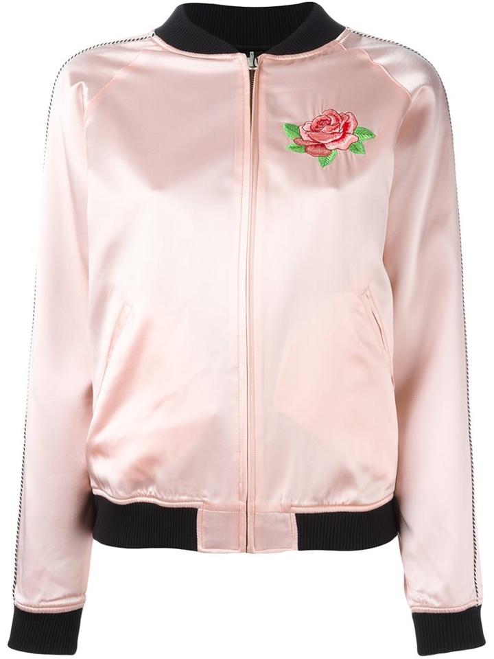 Opening Ceremony Rose Embroidered Bomber, Women's, Size: Small, Pink/purple, Silk