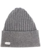 Philipp Plein Ribbed Knie Beanie, Men's, Grey, Cashmere