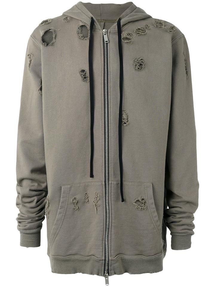 Unravel Project Distressed Hoodie, Men's, Size: Small, Green, Cotton