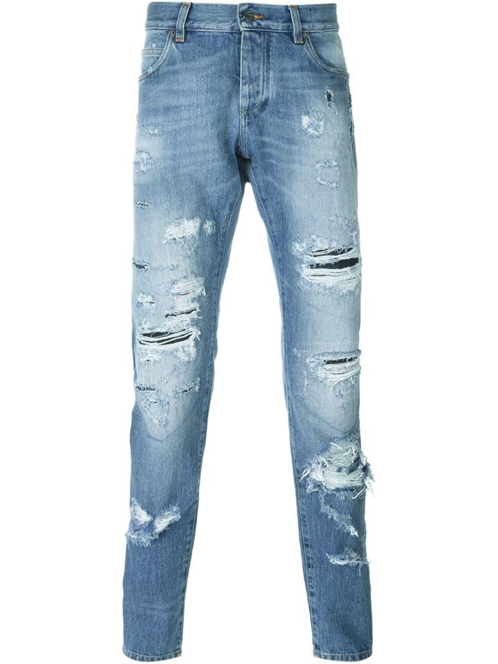 Dolce & Gabbana Ripped Jeans, Men's, Size: 44, Cotton/leather