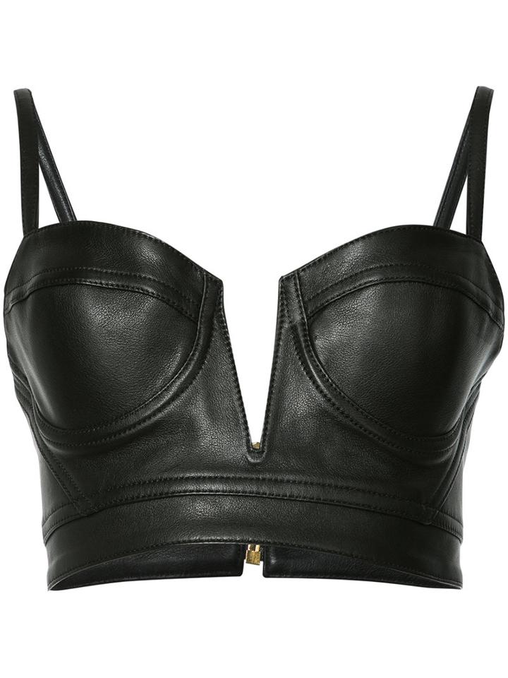 Balmain Bralette Top, Women's, Size: 36, Black, Cotton/lamb Skin/viscose