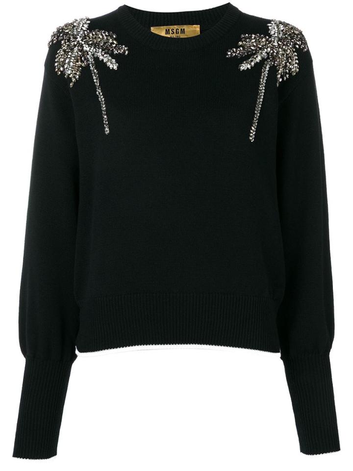 Msgm Crystal-embellished Sweater - Black