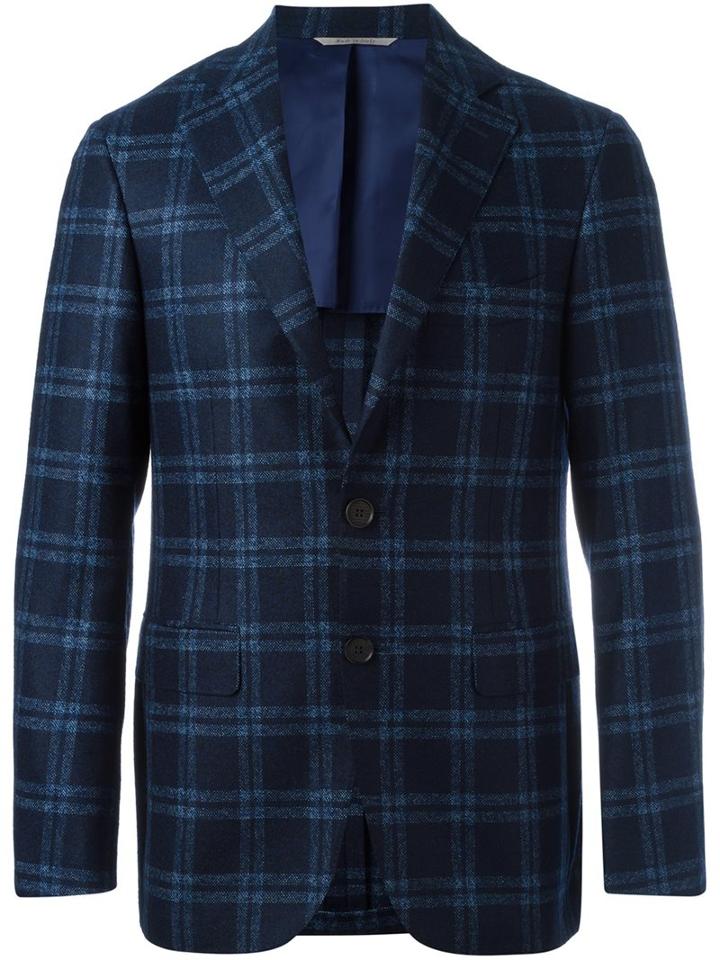 Canali Checked Blazer, Men's, Size: 48, Blue, Polyamide/cupro/wool