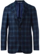 Canali Checked Blazer, Men's, Size: 48, Blue, Polyamide/cupro/wool