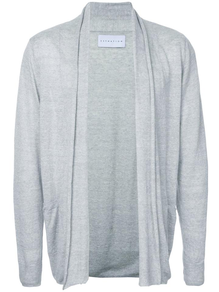 Long Open Cardigan - Men - Linen/flax - S, Grey, Linen/flax, Estnation