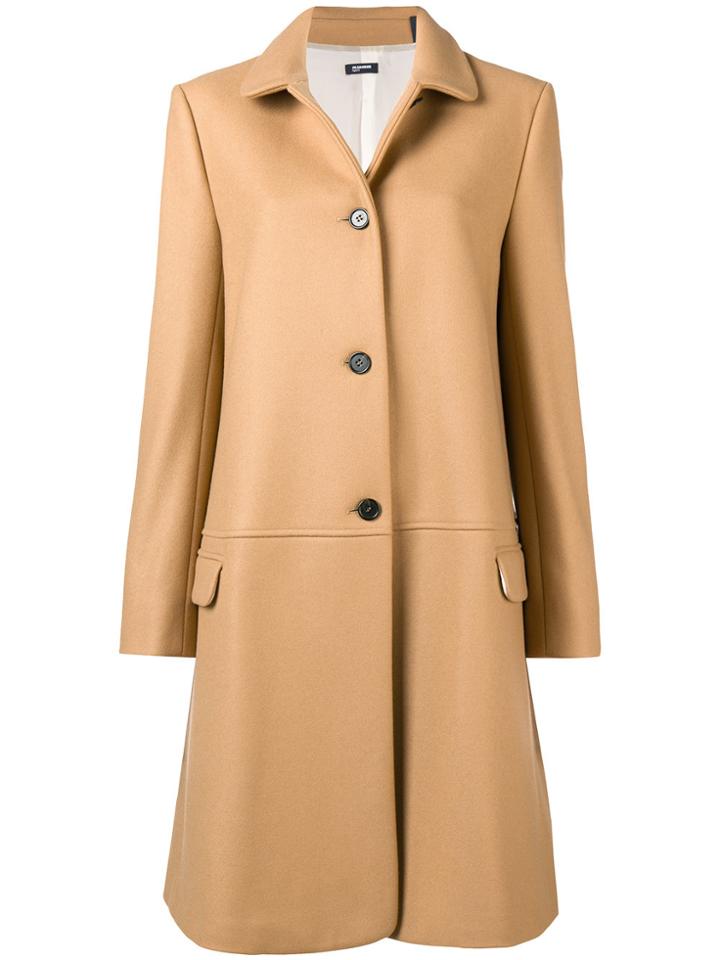 Jil Sander Navy Buttoned Midi Coat - Brown