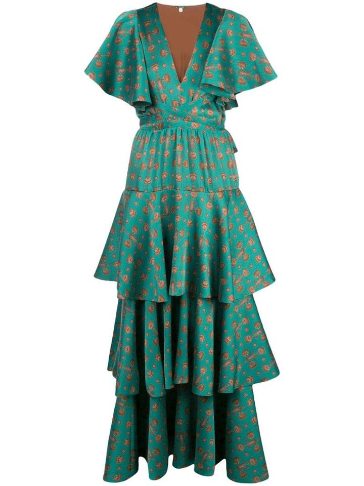Johanna Ortiz Tiered Printed Maxi Dress - Green