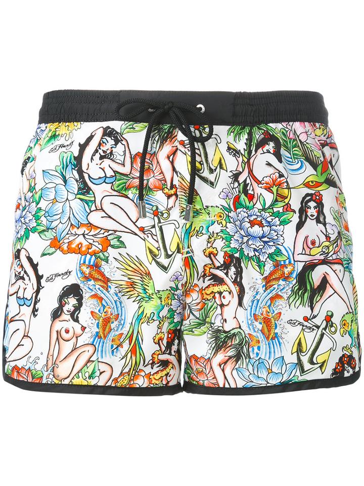 Mc2 Saint Barth - Hula Swim Shorts - Men - Polyamide/polyester/spandex/elastane - S, White, Polyamide/polyester/spandex/elastane