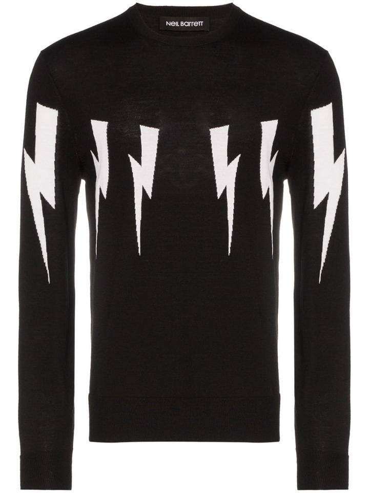 Neil Barrett Lightning Bolt Crew Neck Sweater - Black