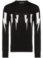 Neil Barrett Lightning Bolt Crew Neck Sweater - Black