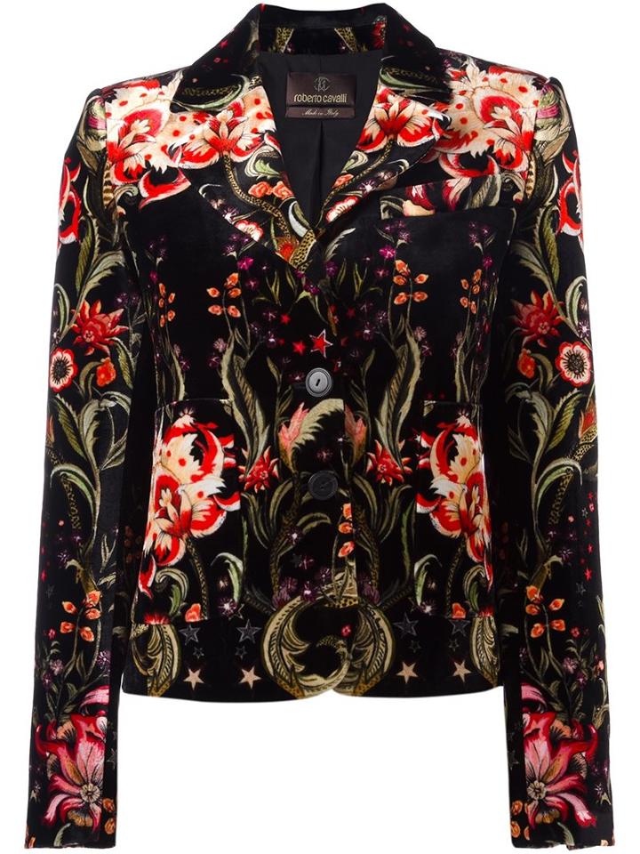 Roberto Cavalli Velvet Floral Blazer, Women's, Size: 50, Black, Silk/viscose