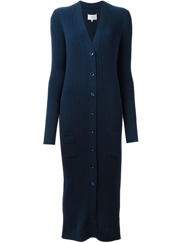 Maison Margiela Ribbed Cardi-coat, Women's, Size: Medium, Blue, Wool