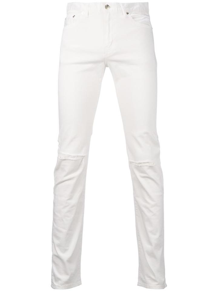 Wvm Knee Ripped Skinny Jeans, Men's, Size: 28, White, Cotton/polyurethane/buffalo Leather