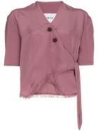 Nanushka Lucia V-neck Short Sleeve Asymmetric Blouse - Pink & Purple