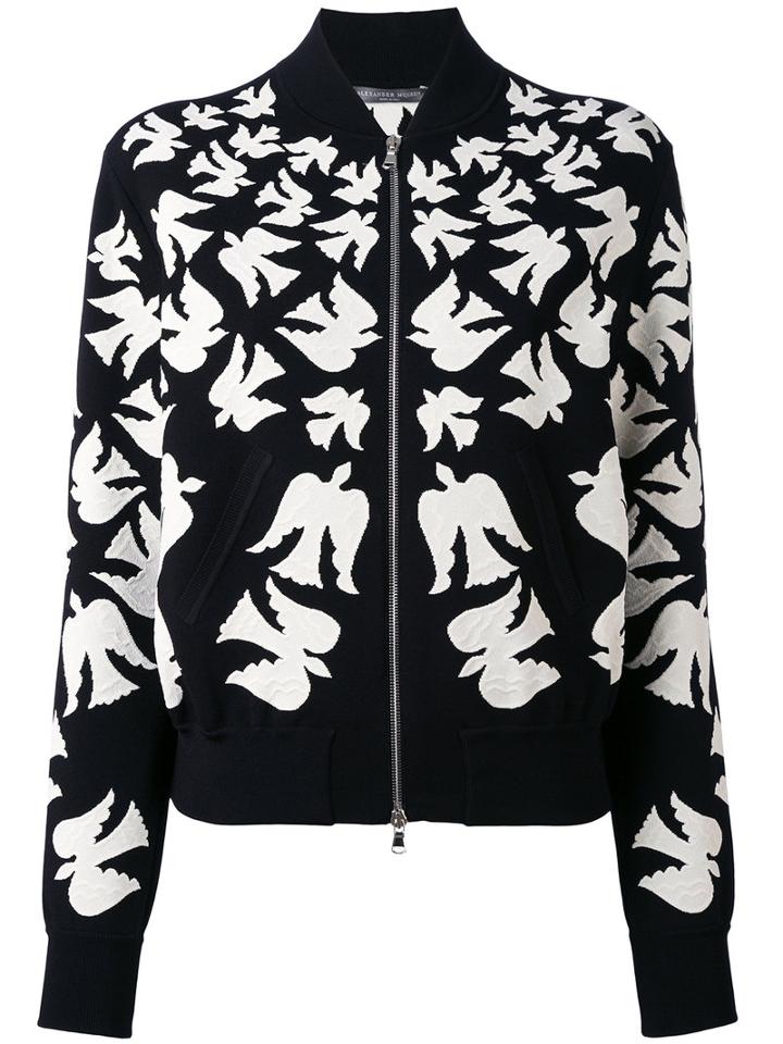 Alexander Mcqueen - Flocked Swallow Bomber Jacket - Women - Polyamide/polyester/spandex/elastane/viscose - M, Black, Polyamide/polyester/spandex/elastane/viscose