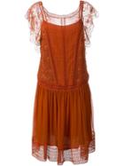 Alberta Ferretti Lace Panel Dress, Women's, Size: 46, Red, Linen/flax/cotton/polyamide/silk