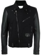 Dondup Zipped Biker Jacket, Men's, Size: 52, Black, Wool/polyamide/lamb Skin/polyester