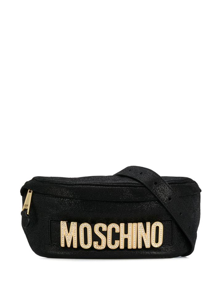 Moschino Embellished Logo Plaque Belt Bag - Black