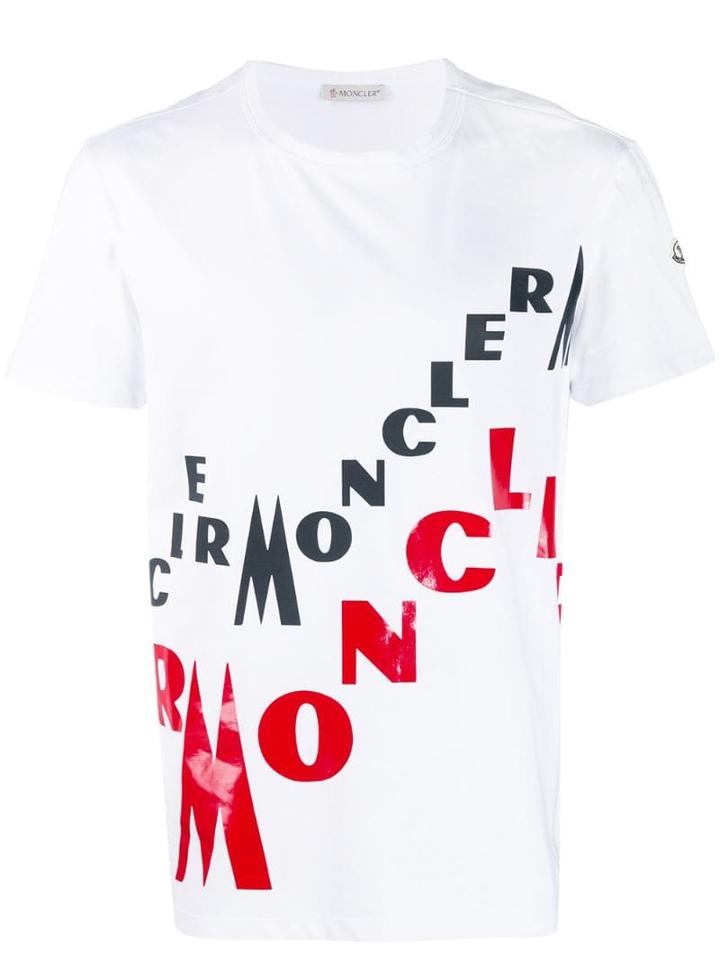 Moncler Diagonal Logo Printed T-shirt - White