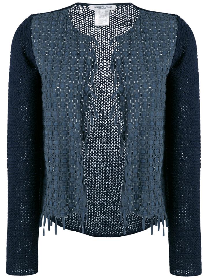Lamberto Losani Woven Suede Cardigan - Blue