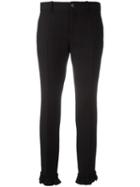 Gucci Frill Detail Slim Fit Trousers, Women's, Size: 44, Black, Silk/virgin Wool/viscose/polyester