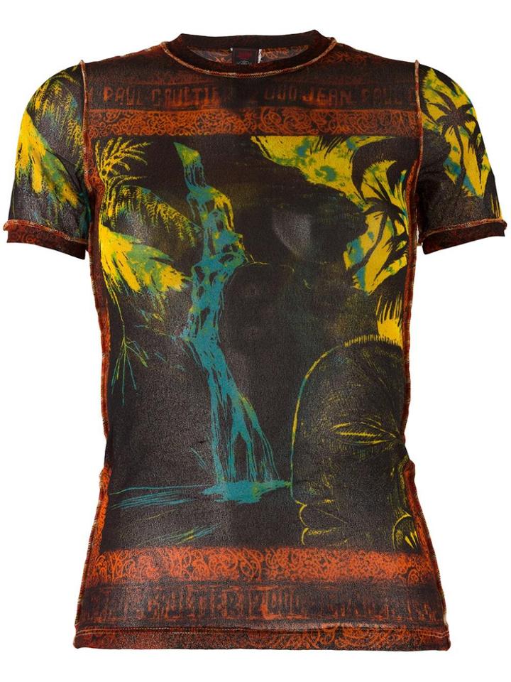 Jean Paul Gaultier Vintage Waterfall Print Sheer T-shirt - Black