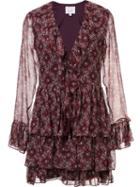 Cinq A Sept V-neck Frill Dress, Women's, Size: Large, Red, Spandex/elastane/polyester/silk