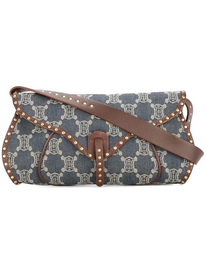 Céline Vintage Macadam Pattern Studs Hand Bag - Blue