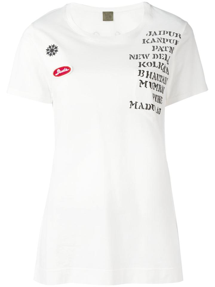 Mr & Mrs Italy Embellished Print Patch T-shirt, Women's, Size: 40, White, Cotton