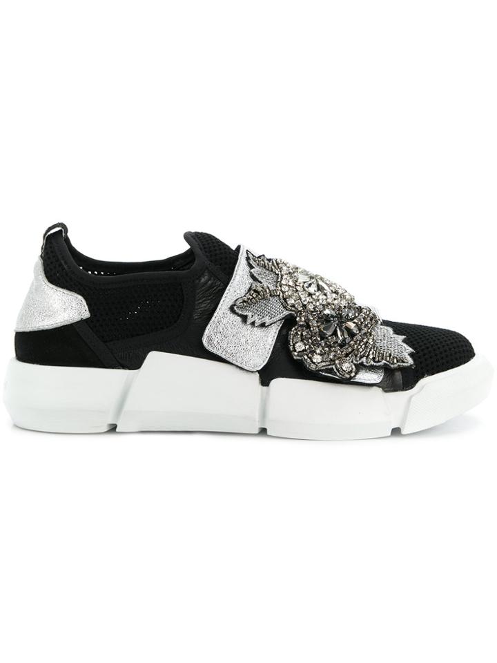Elena Iachi Embellished Contrast Sneakers - Black