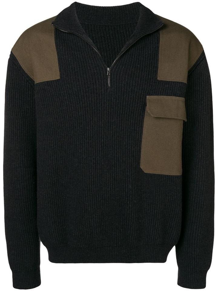 Holland & Holland Patched Zip Neck Jumper - Grey